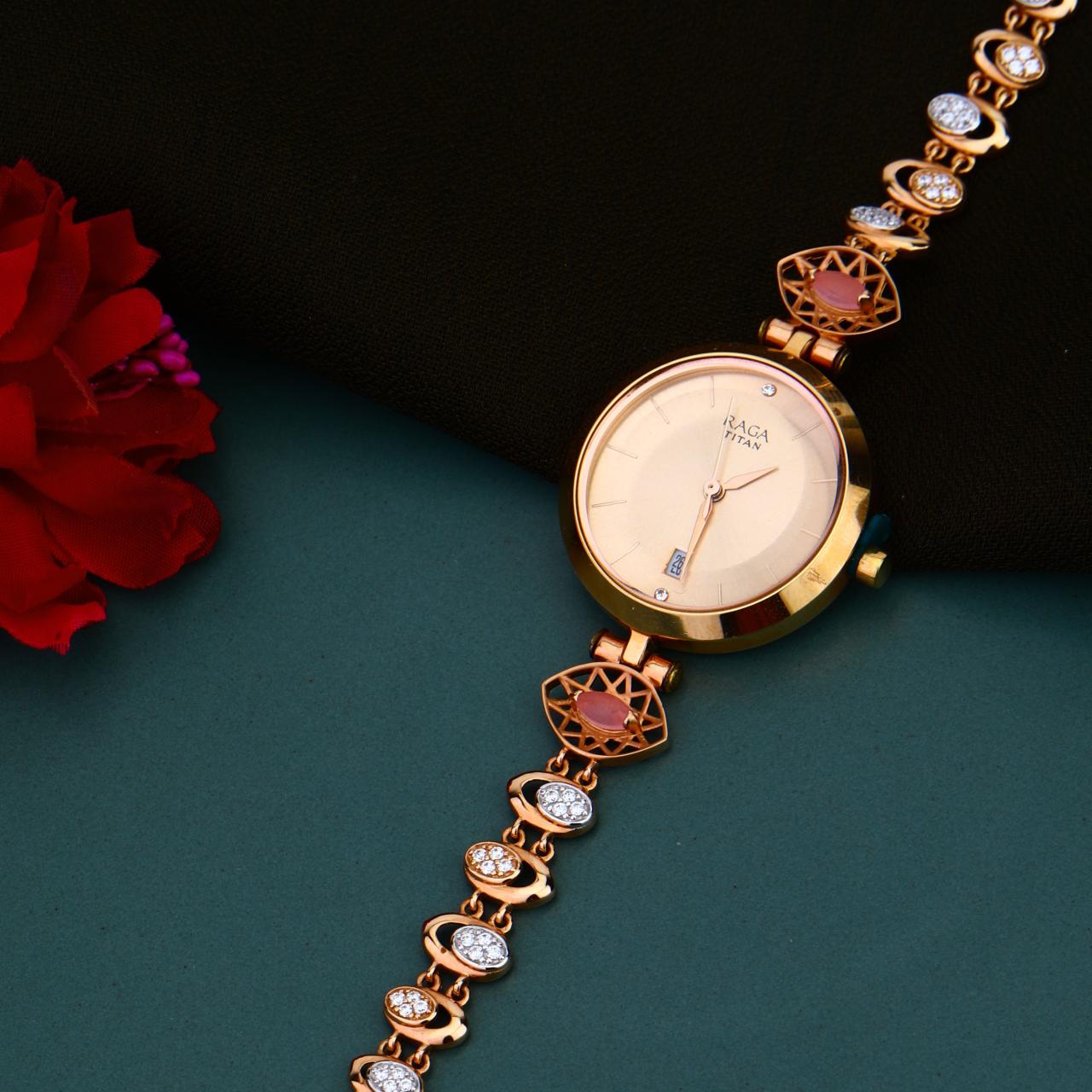Pink Stone Round Dial Watch