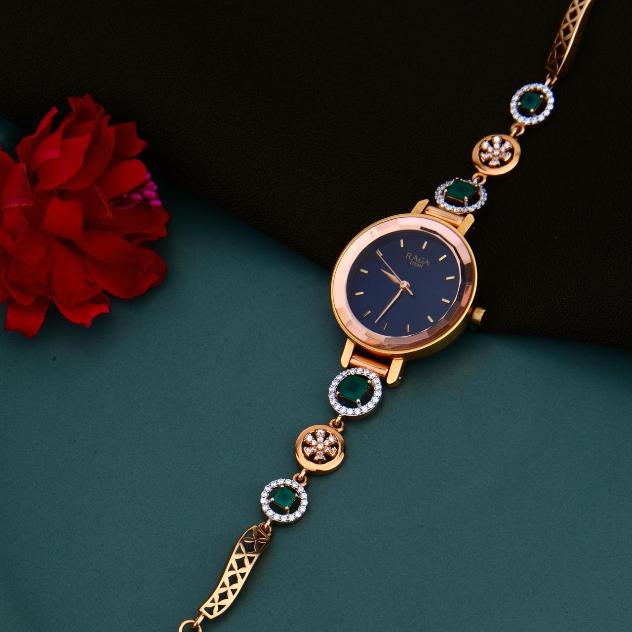 Green Stone Round Dial Watch