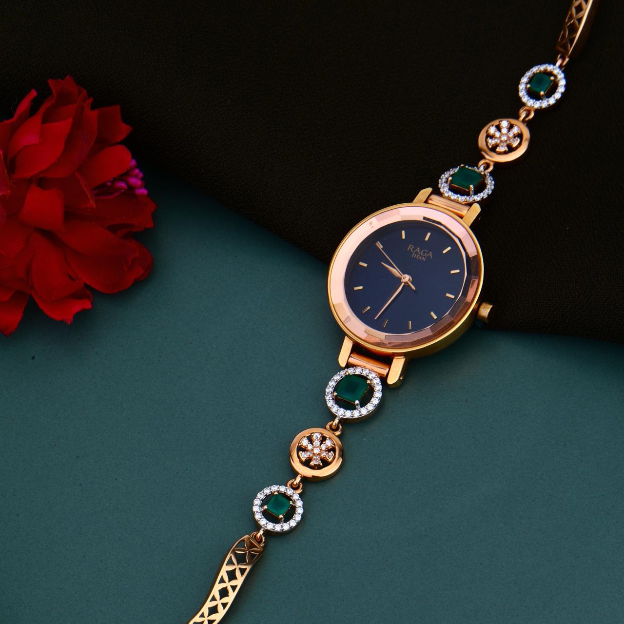 Green Stone Round Dial Watch