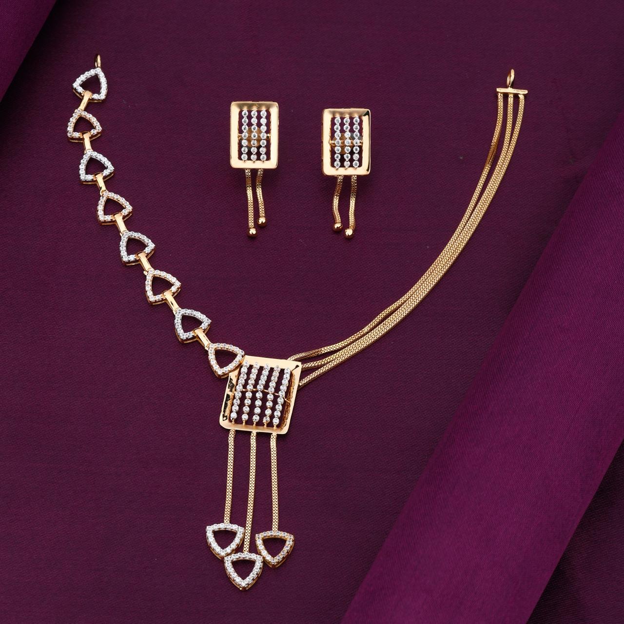Geometric Square & Triangle Tassel Rose Gold Necklace Set