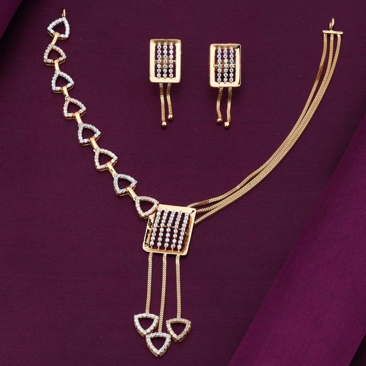 Geometric Square & Triangle Tassel Rose Gold Necklace Set