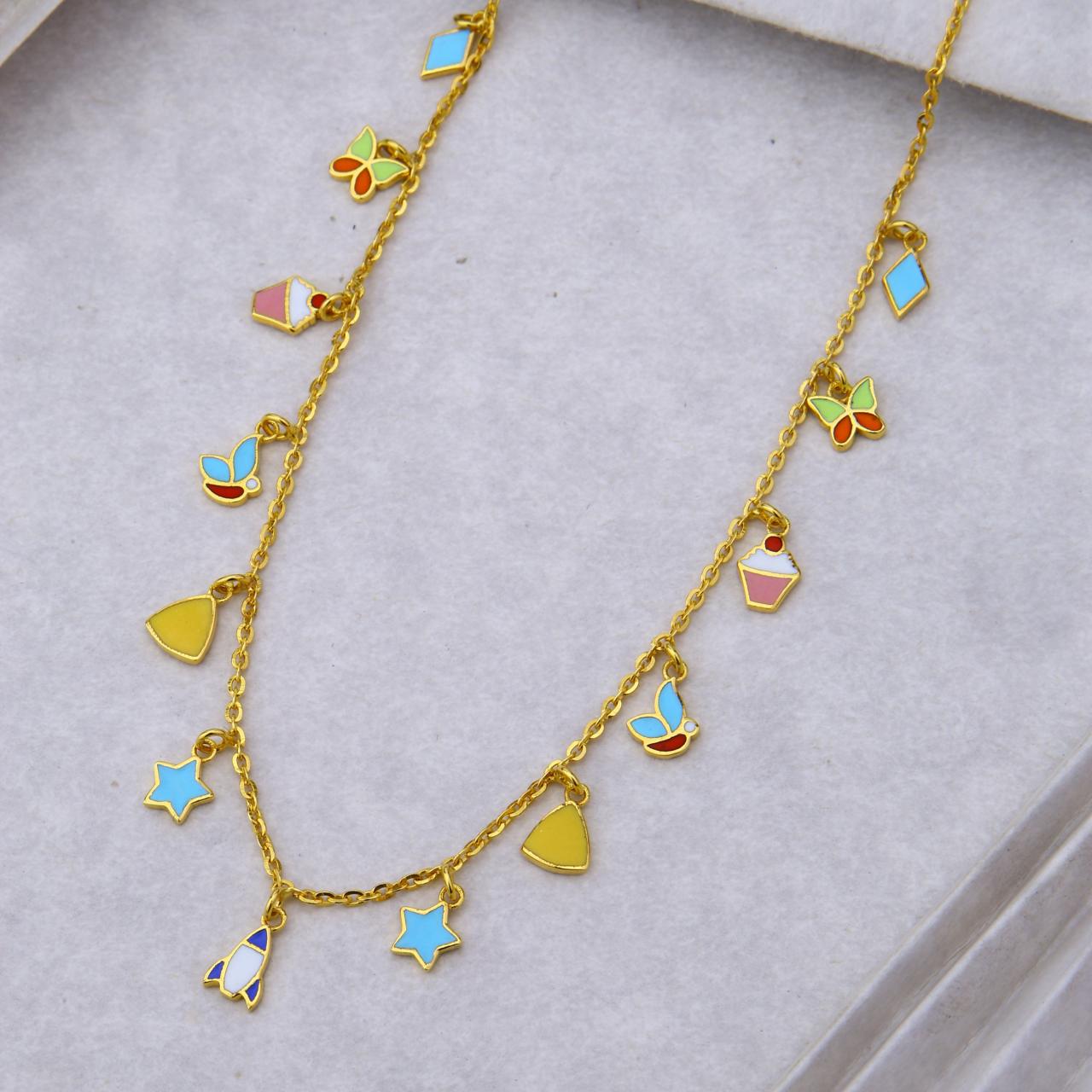 The Butterfly & Rocket Multi-charm Gold Chain