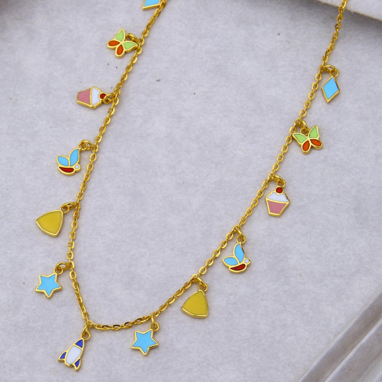 The Butterfly & Rocket Multi-charm Gold Chain