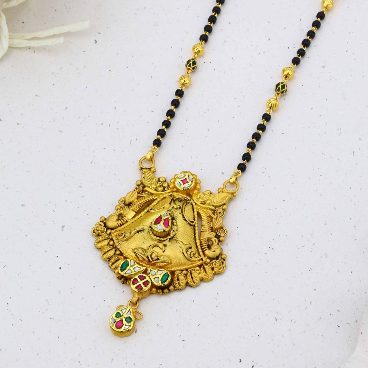 Antique Gold Mangalsutra With Bell-shaped Pendant