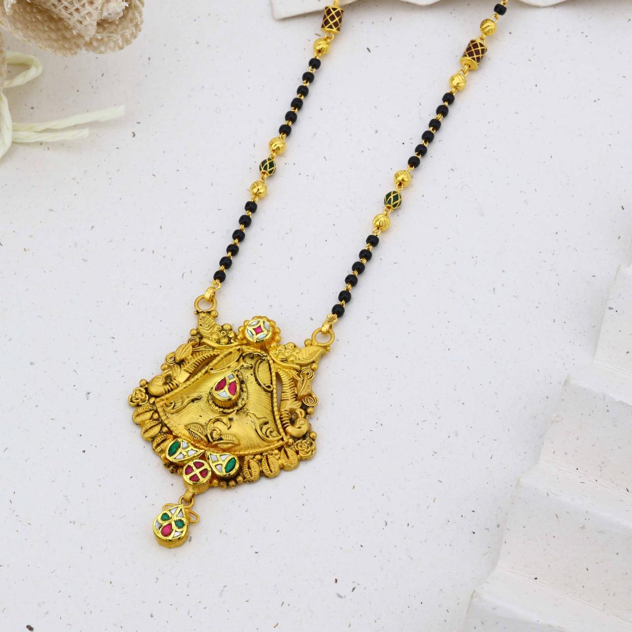 Antique Gold Mangalsutra With Bell-shaped Pendant