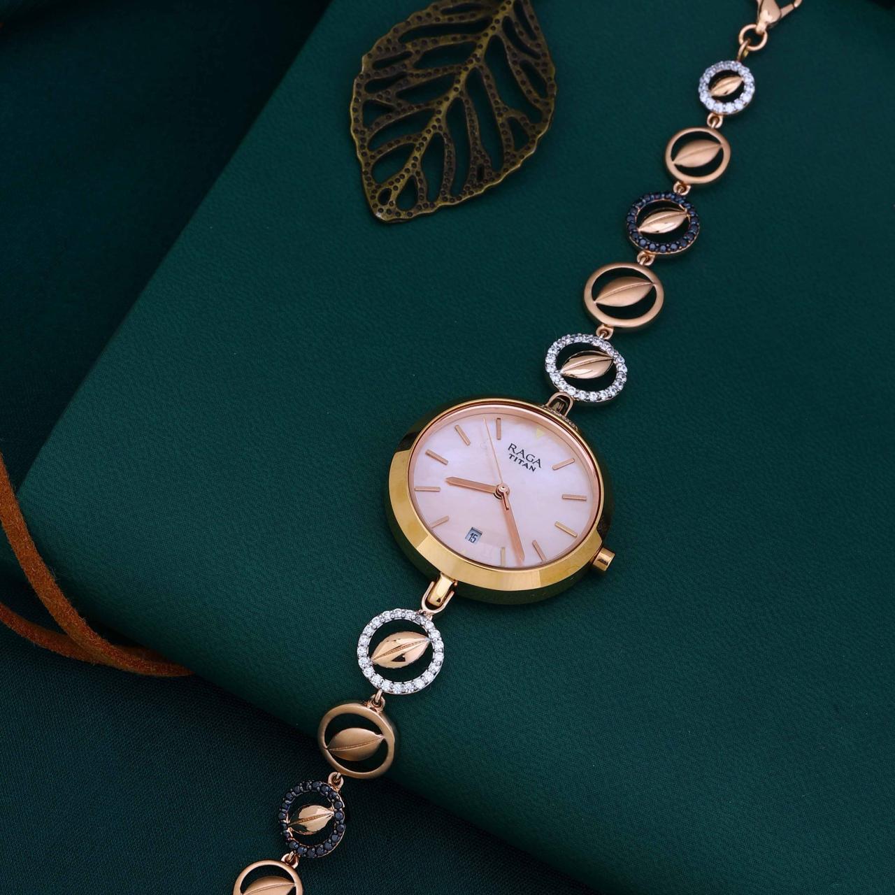 Watch With Leaf Motif Bracelet