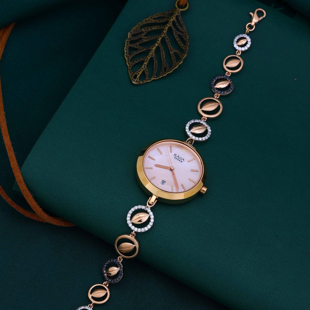 Watch With Leaf Motif Bracelet