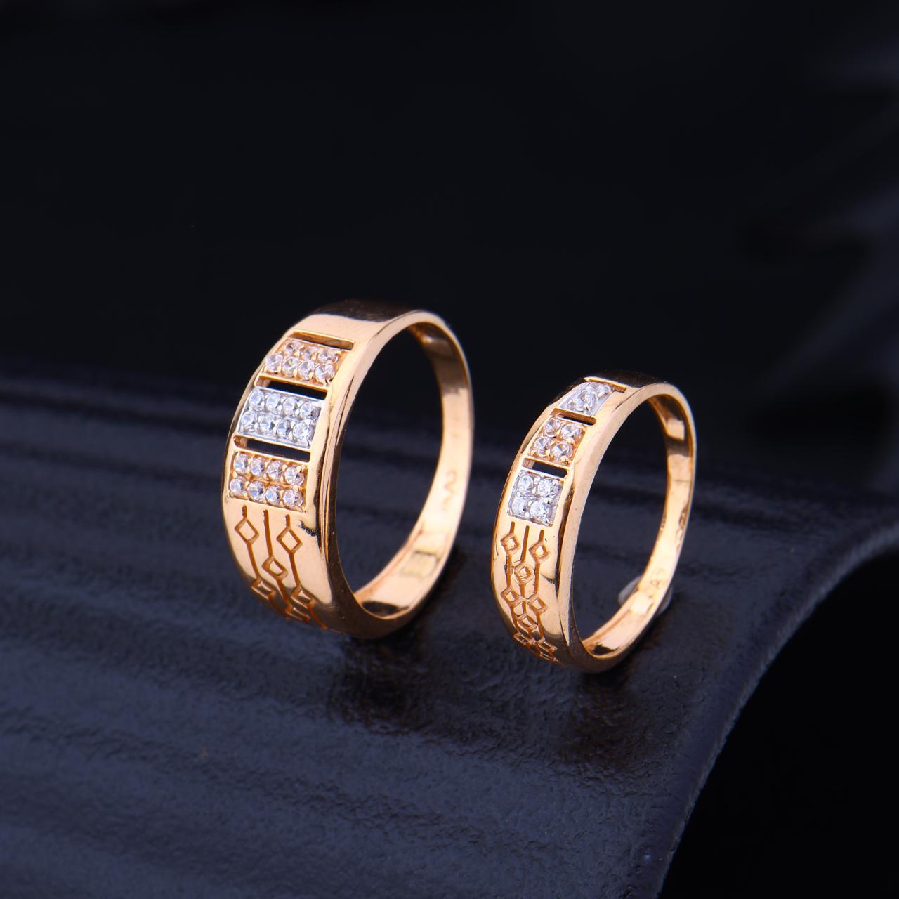Stone Studded Designer Gold Couple Ring Set