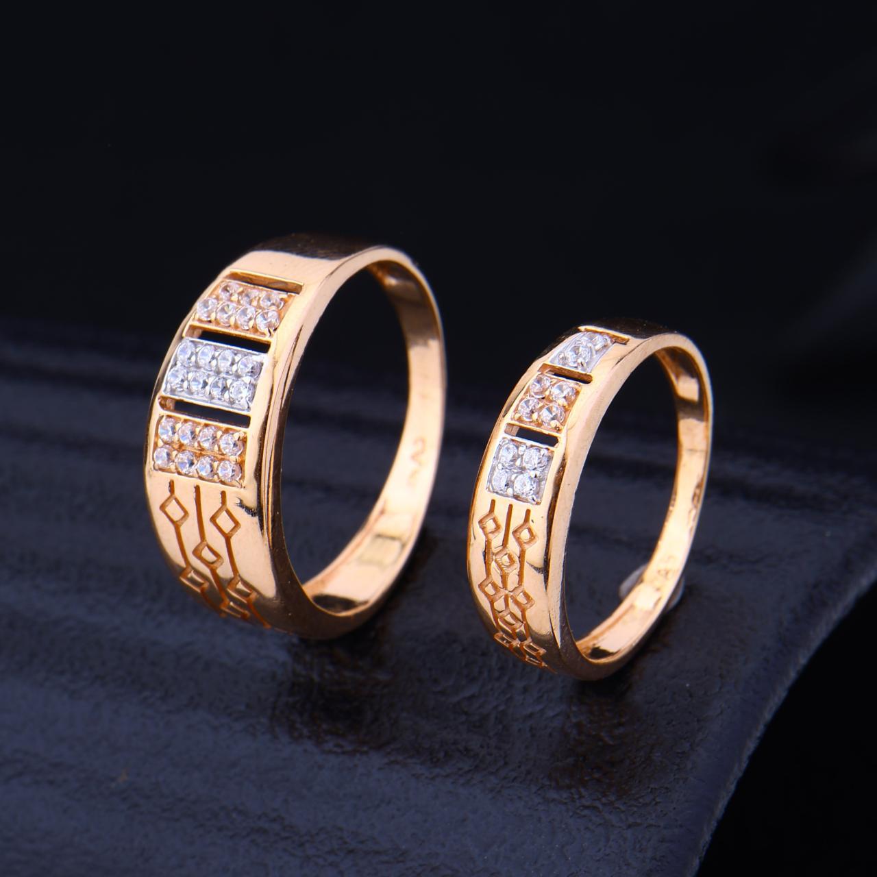 Stone Studded Designer Gold Couple Ring Set