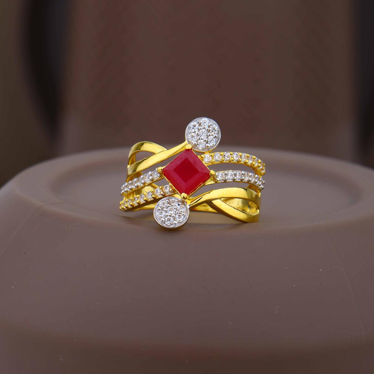 Square Red Stone Gold Ring