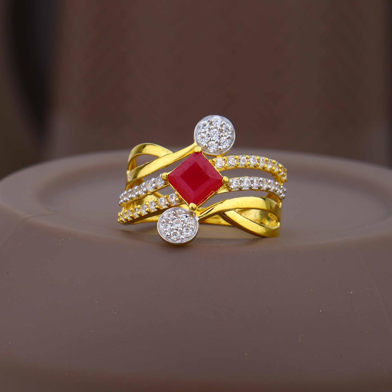 Square Red Stone Gold Ring
