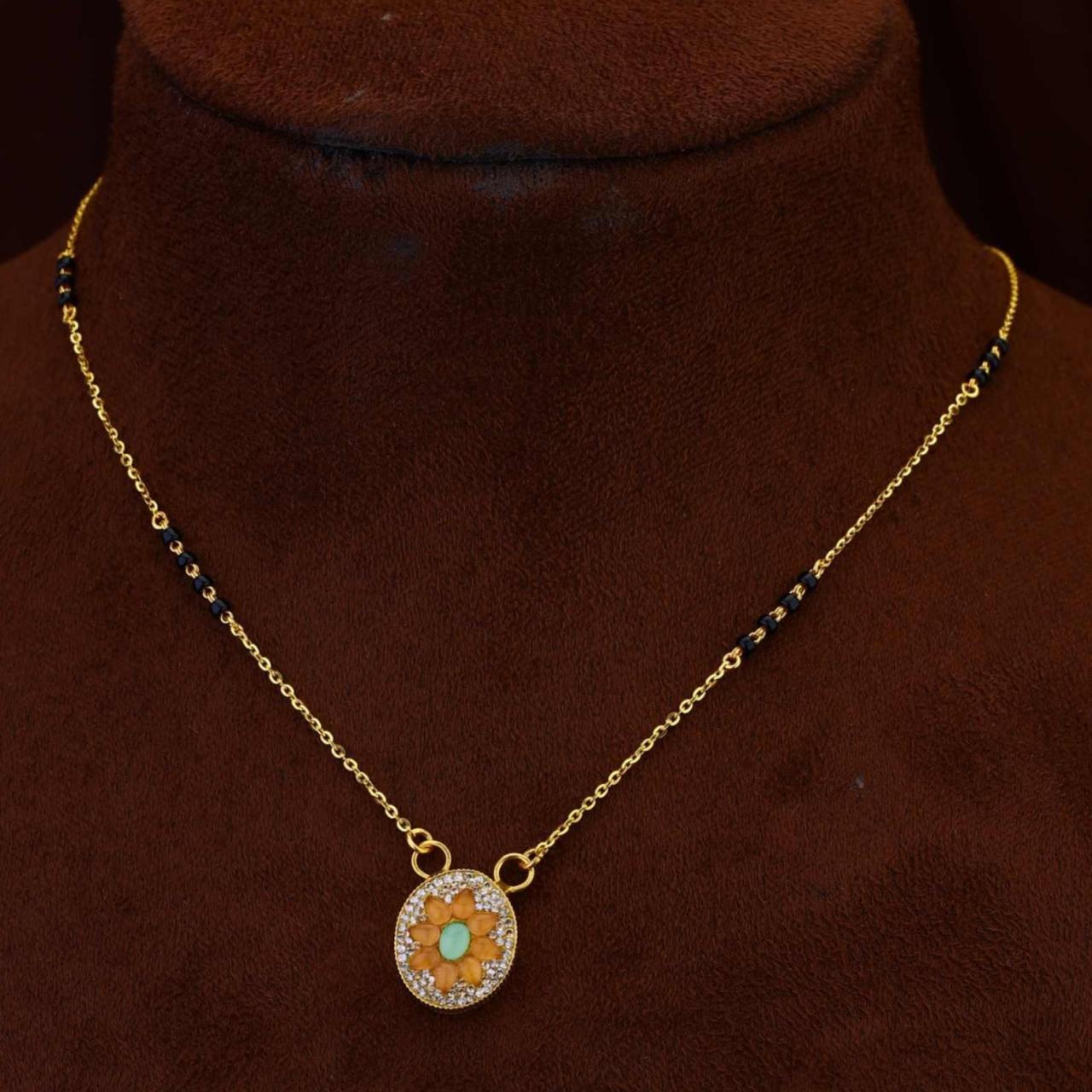Floral Oval Pendant Gold Mangalsutra