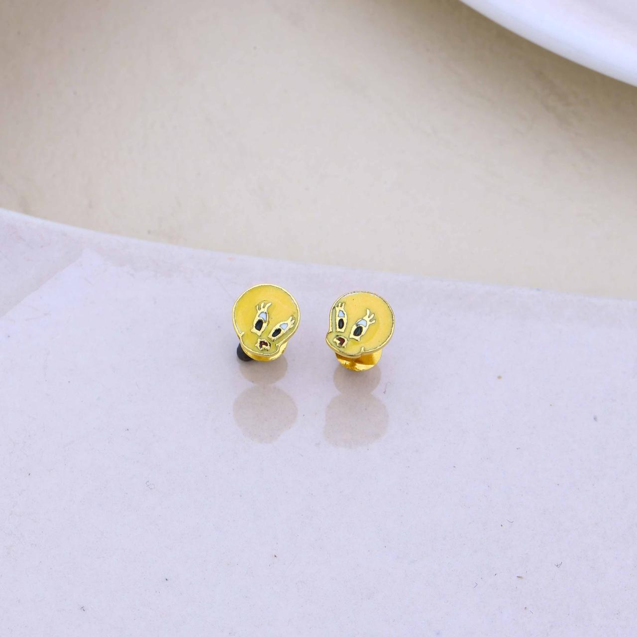 Kids Tweety Bird Enamel Gold  Earrings (KT18-735)