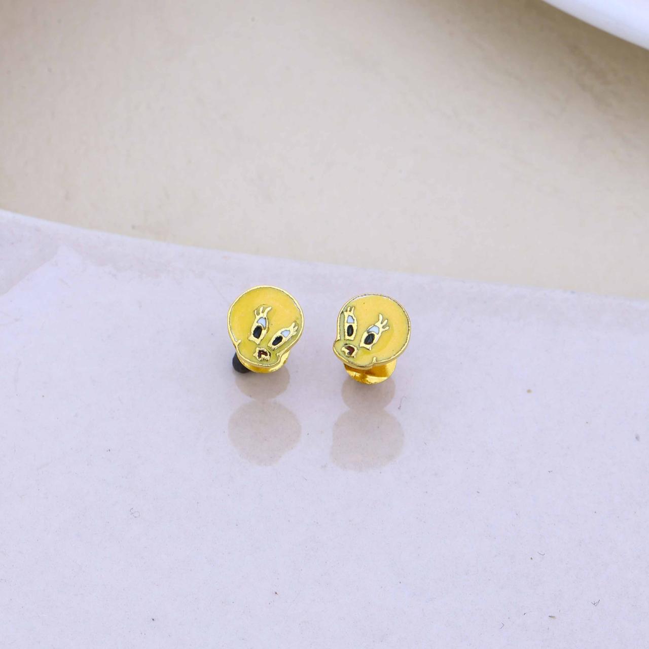 Kids Tweety Bird Enamel Gold  Earrings (KT18-735)