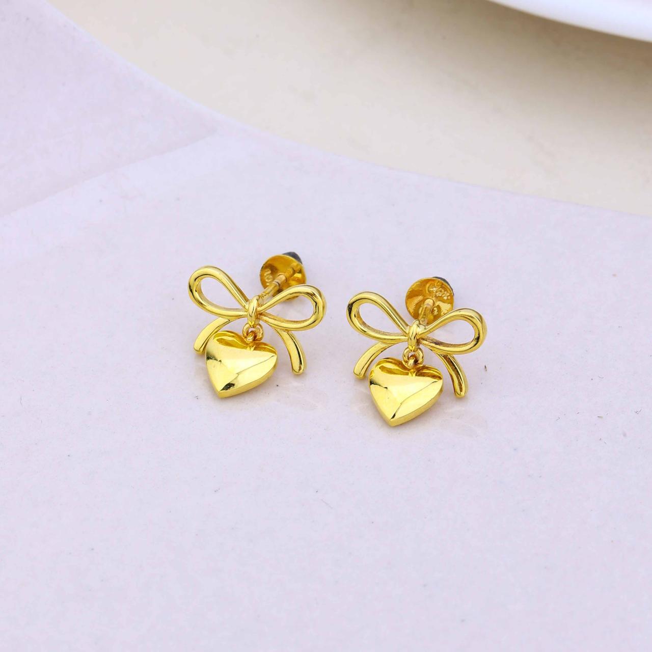 Gold Bow Heart Earrings (VPE18-175)