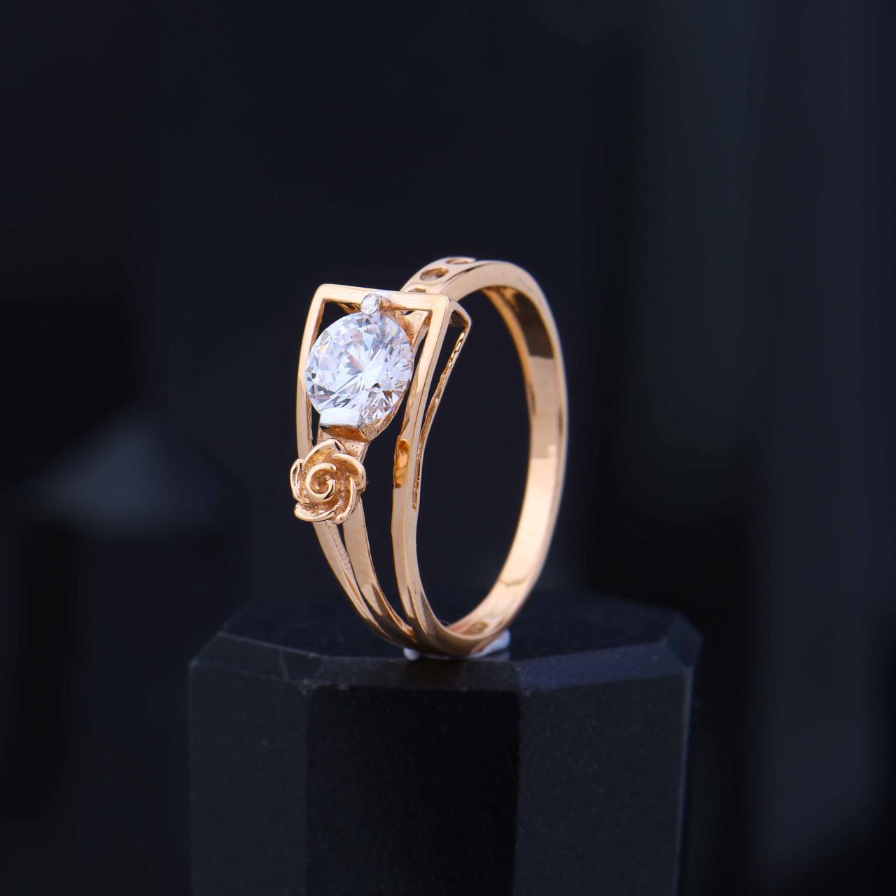 Rose Accent Designer Solitaire Ring