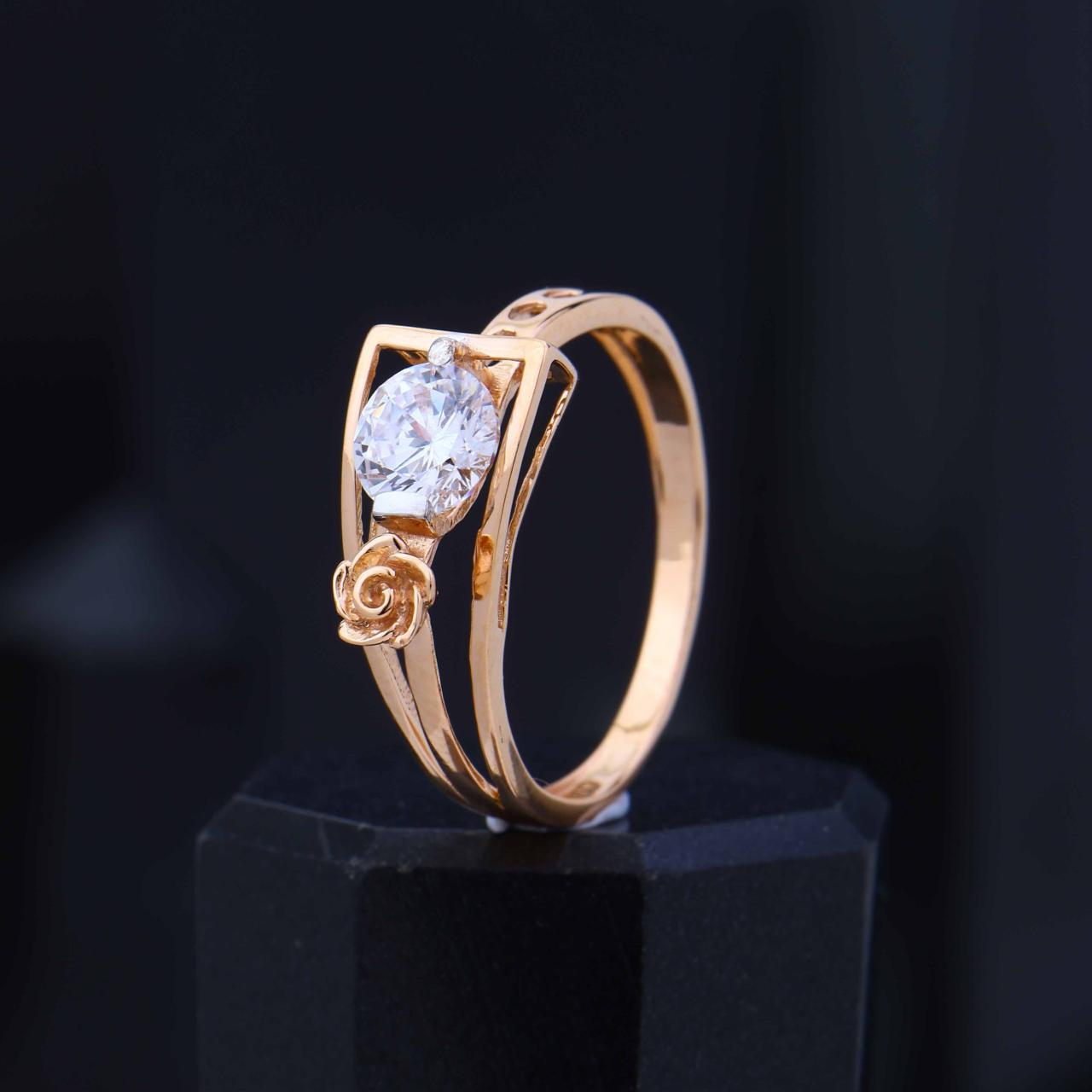 Rose Accent Designer Solitaire Ring