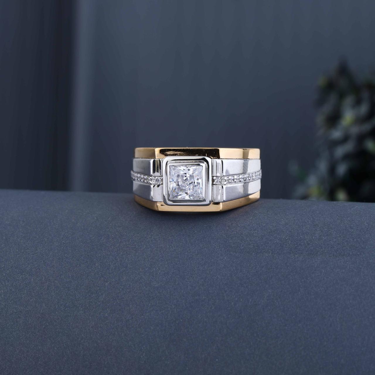 Square Solitaire Dual Tone Ring