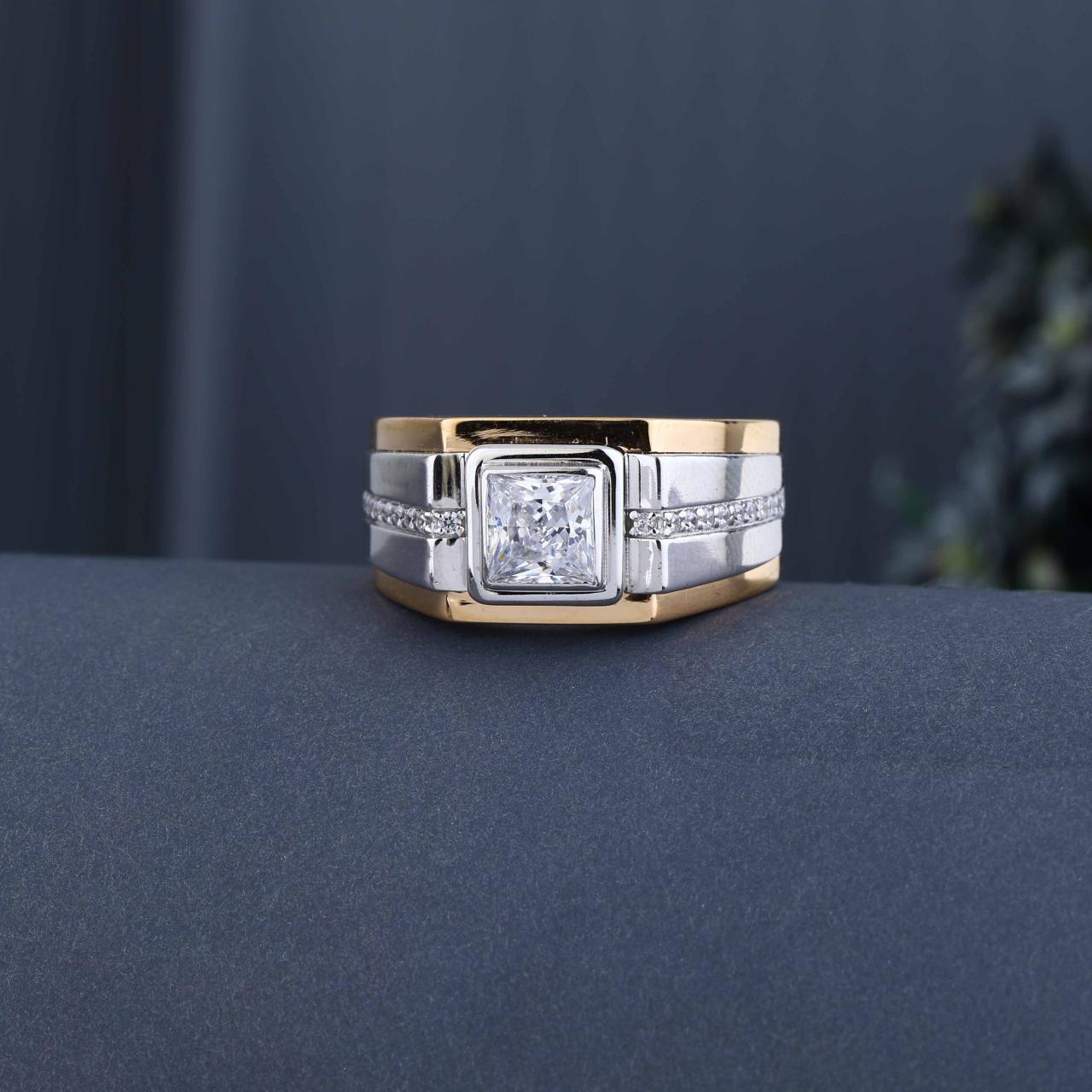 Square Solitaire Dual Tone Ring