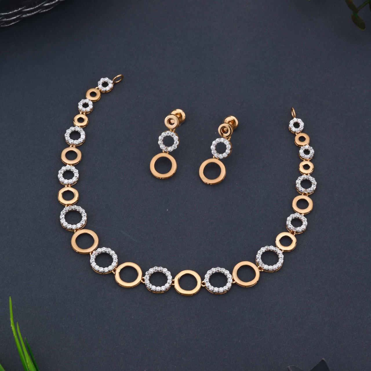 Rose Gold Circular Link Necklace Set