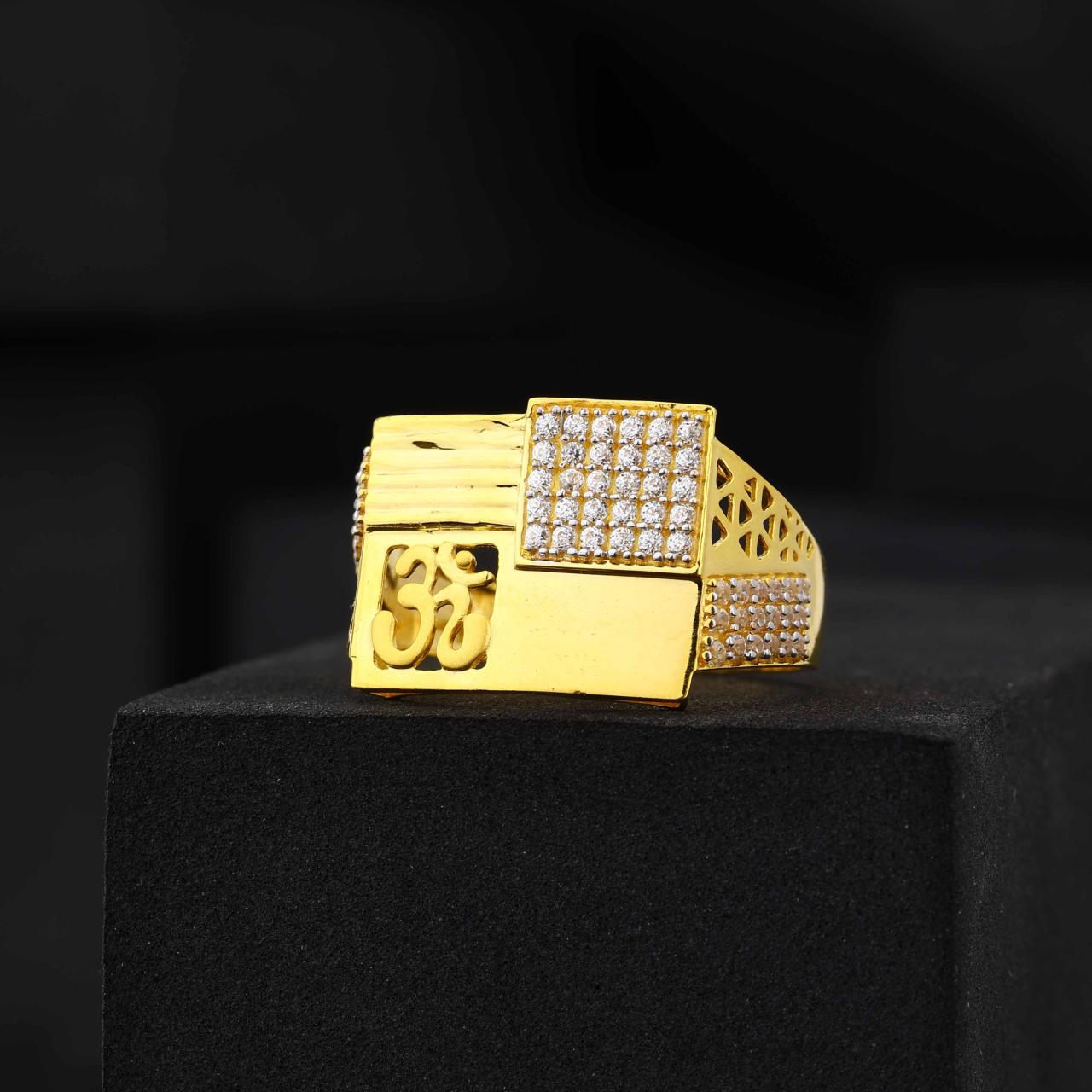 Yellow Gold Om Designer Gents Ring | Satva Gold